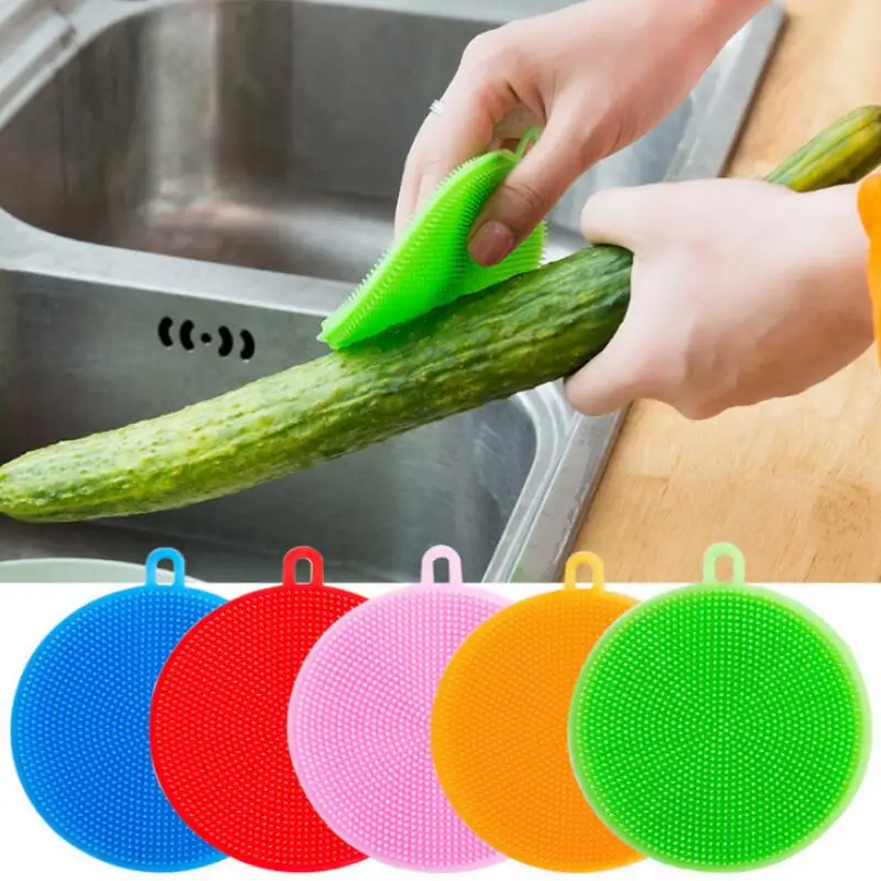 

Round Shape Multifunctional Silicone Scrubbers Silicone Sponge Dishwashing Brush Kitchen Washing Tool LX6084