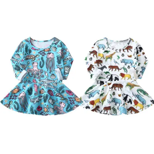 Новая одежда для девочек ясельного возраста милые животные платье-пачка с