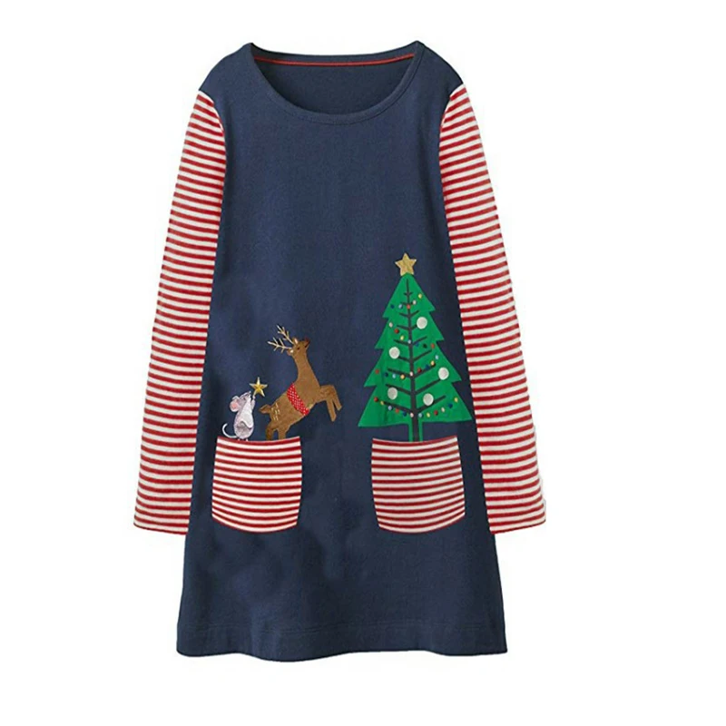 Jumping meters New Christmas Dresses baby girls dress cotton long sleeve applique kids dresses for girl clothing christmas | Детская