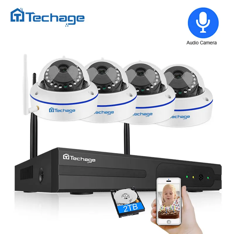 Techage 4CH 1080P беспроводная камера видеонаблюдения системы безопасности 2.0MP NVR