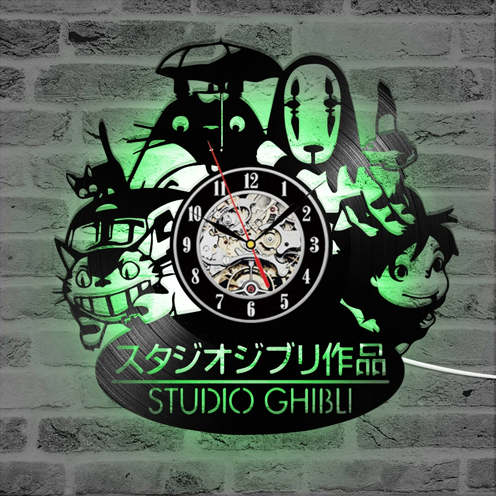 Totoro CD Виниловая пластинка настенные часы современный мультфильм декоративный светодиодный настенные часы для гостиной бесшумные Подвесные часы домашний декор