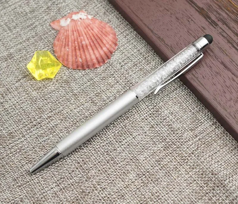 Silver Милая каваи металлическая Алмазная Хрустальная шариковая ручка сенсорная ручка для Ipad Iphone индивидуальный логотип Подарочный ручка для школы офиса поставки - Цвет: Silver