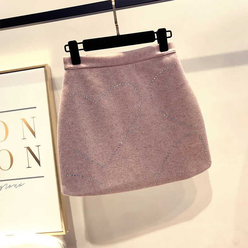 Зимняя и весенняя женская тонкая шерстяная юбка трапециевидной формы с бусинами