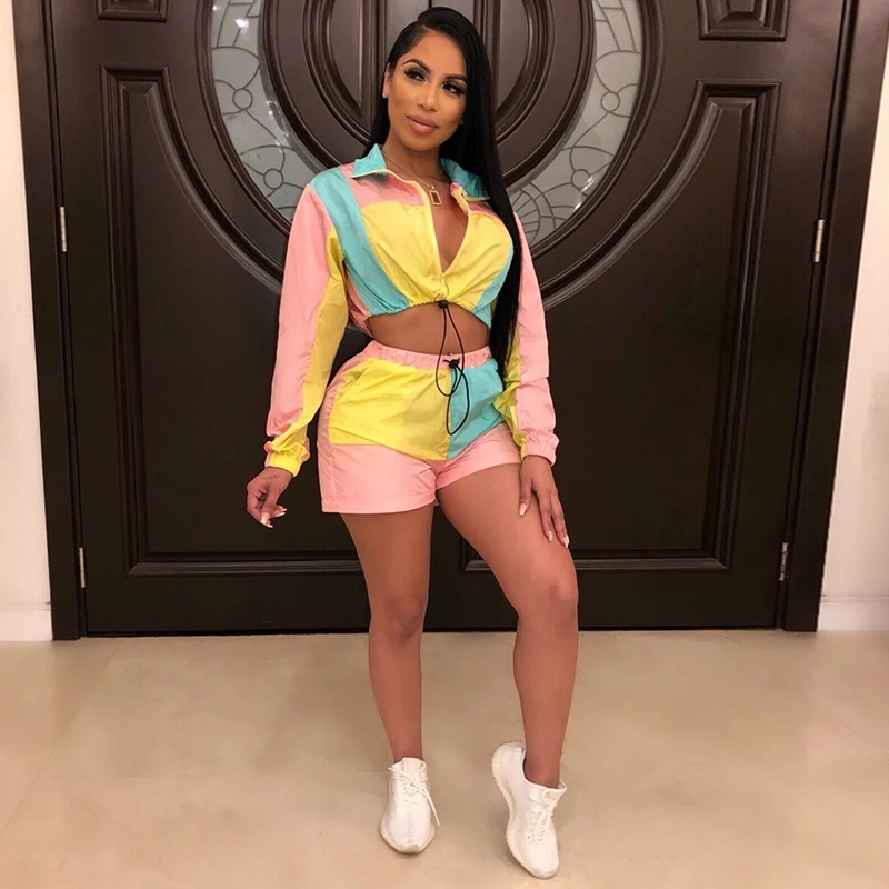 Женский костюм из двух предметов короткий топ с длинным рукавом и шорты