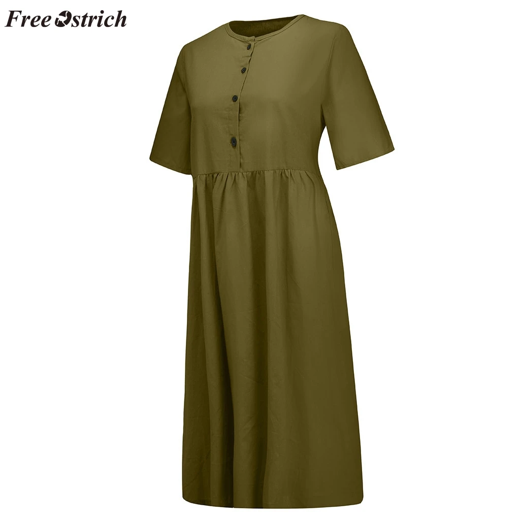 Женское Повседневное платье с о-образной застежкой однотонное хлопковое и