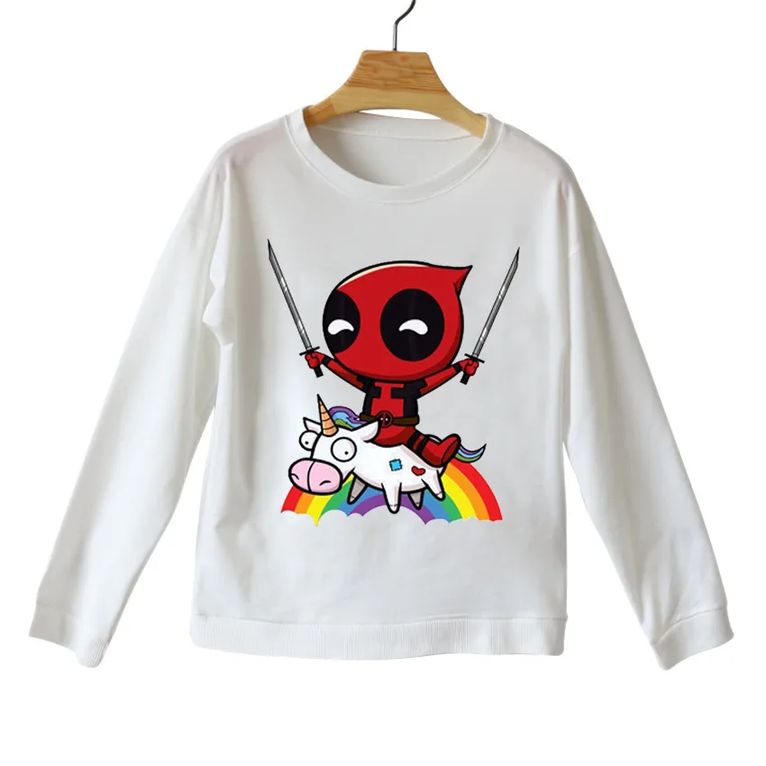 Модные женские туфли кофты Дэдпул и единорог толстовки с капюшоном принтом белый