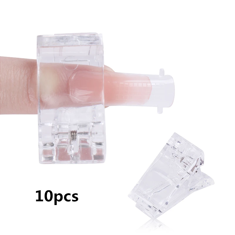 10pcs clips LILYCUTE 20 мл Быстрое расширение поли УФ-гель розовый белый металл с прозрачными кристаллами светодиодный акриловый строительный гель для ногтей - Цвет: 10pcs clips