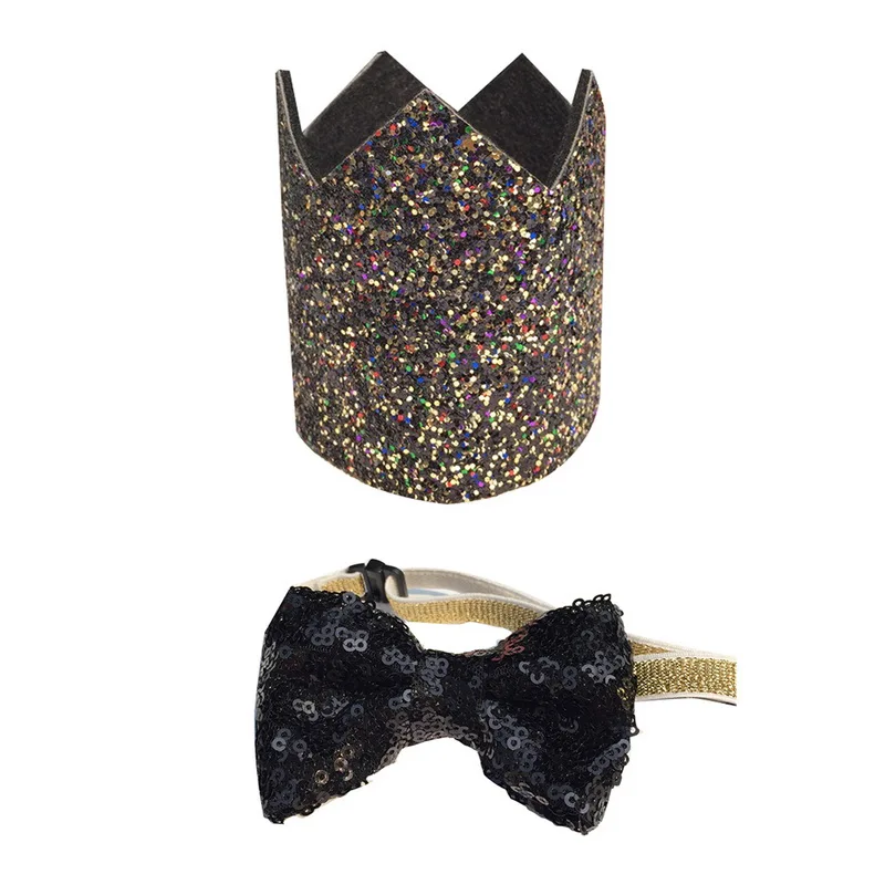 hat and collar set Hoomall милая собака ошейник для кошек Комплект Fit bithвечерние Day партия Декор Блеск Корона бантом кепки и воротник для домашних животных Мода котенок щенок поставки - Цвет: hat and collar set