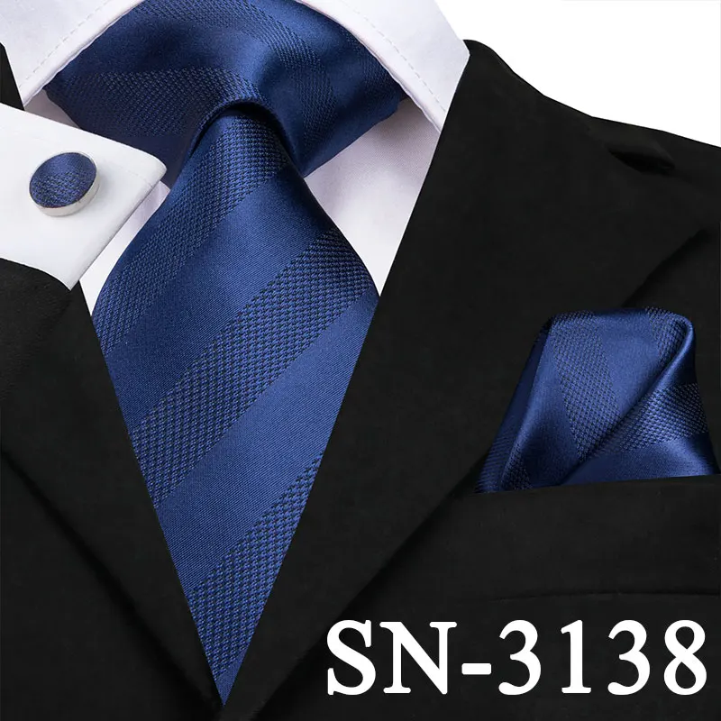 SN-3138 SN-3136 золотой синий полосатый галстук Шелковый плетеный мужской галстук Галстук носовой платок запонки набор роскошные мужские вечерние свадебные карманные квадратные Галстуки - Цвет: SN-3138