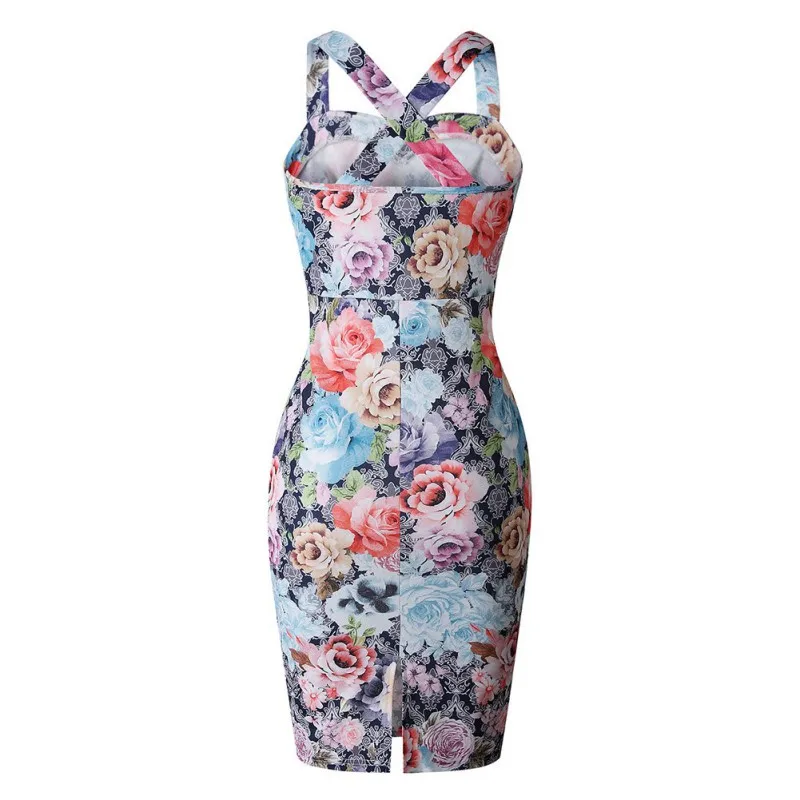 

Women Off Shoulder Summer Dress Print Bodycon Dress Spaghetti Strap Backless Sexy Dress