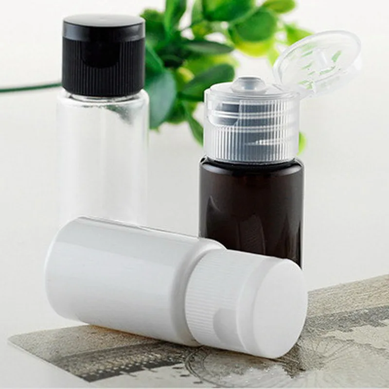 

50pc/lot Sample Makeup Refillable Bottle Hot New 10ml Cosmetic Vials PET Brown Flat Shoulder Sub-bottling Bottle With Flip Cap
