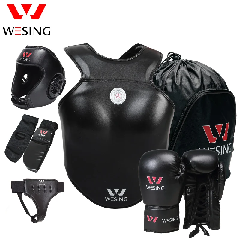 

Wesing Professional Protective Gears 6 Pcs Sets with Boxing Gloves Head Guard Instep Groin Guard Chest guard equipments