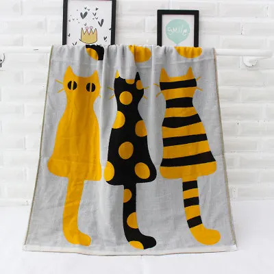 Yellow cat 70*140 разноцветный новорожденных мягкий муслин детское одеяло милый хлопок 3 слоя марли для пеленания детей Одеяло взрослых Полотенца - Цвет: Yellow cat