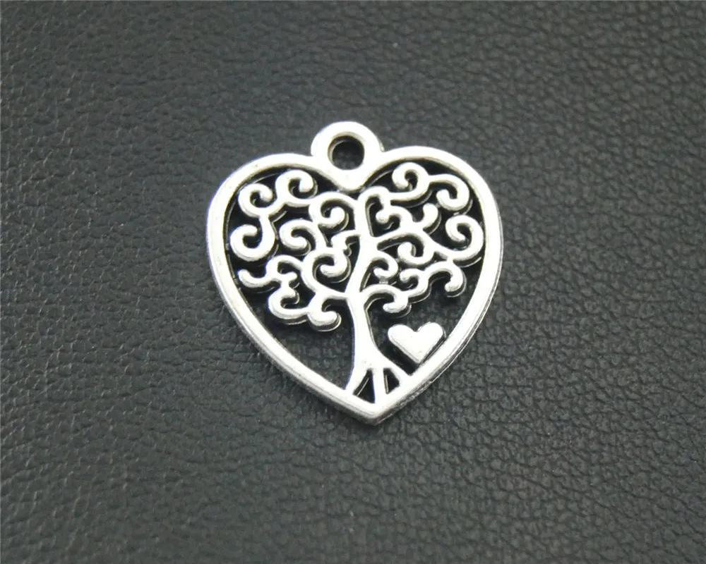 

40pcs Silver Color Heart Love Tree Charm Pendant DIY Necklace Bracelet Bangle Finding 18x19mm A1841