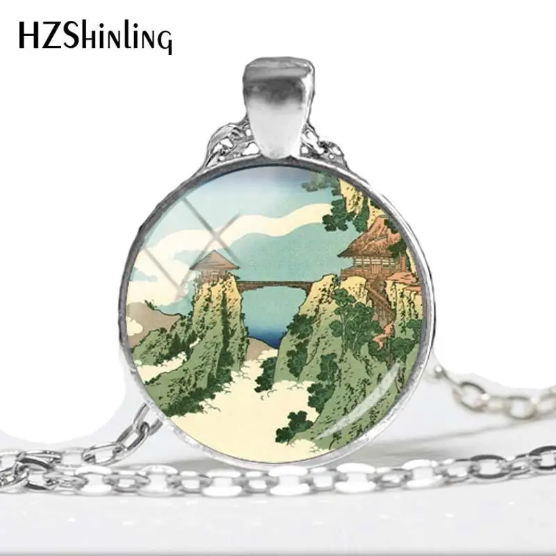 2018 NEW The Great Wave Necklace Japanese Artist Painting Pendant Handmade Jewelry Round Glass Cabochon Necklaces HZ1 | Украшения и