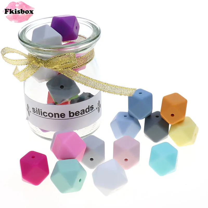 

Fkisbox Bpa Free 14mm 100pc Silicone Hexagon Bead Chewable Baby Teether Teething Necklace Pacifier Chain DIY Babies Shower Gift