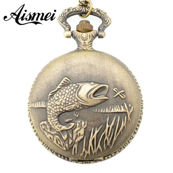 25pcs/lot Bronze Fishing Angling Quartz Antique Pocket Watch for Men and Wome wholesale send by EMS or DHL