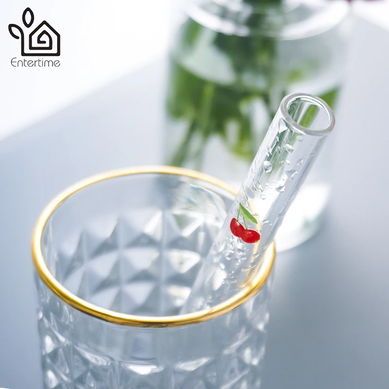 Entertime Set of 3pcs reusable printed glass straws+2 pcs cleaner brush with carry box 2sets/lot | Дом и сад