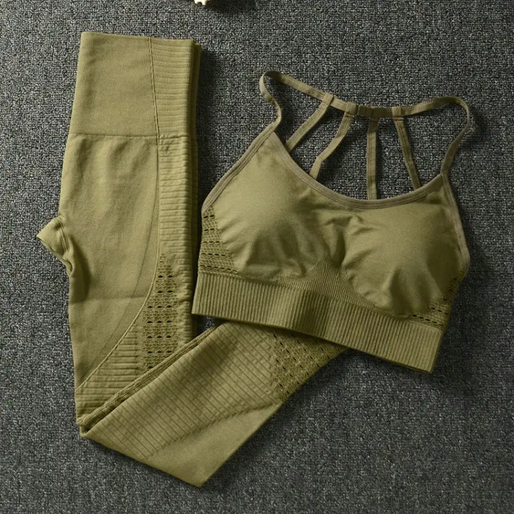 ZH001army green 24 Цвет 2 шт./компл. спортивные костюмы Бесшовные Йога Комплект Для женщин Фитнес Костюмы Спортивная одежда для спортивного зала, леггинсы на подкладке пуш-ап спортивный бюстгальтер - Цвет: ZH001army green