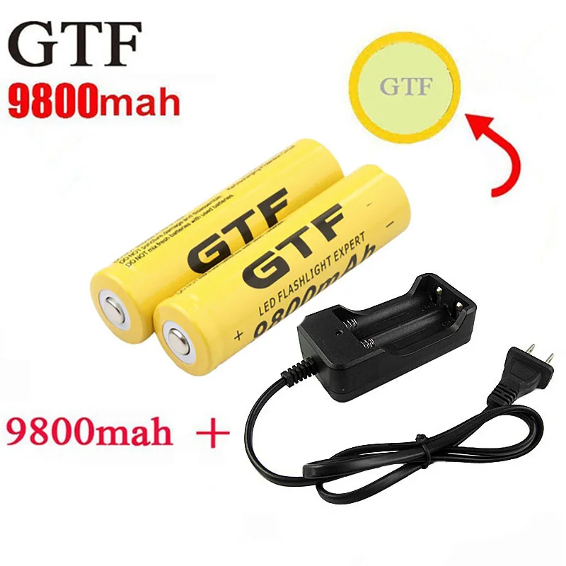 GTF 18650 батарея 9800 mAh 3 7 V литий ионная аккумуляторная для фонарика + США зарядное