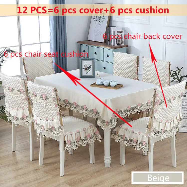 Beige 12pcs Пасторальная скатерть для стула, наволочка для подушки, набор для столовой, с принтом, твердая прямоугольная скатерть, цветочный свежий стиль, свадебный стол, украшение - Цвет: Beige 12pcs