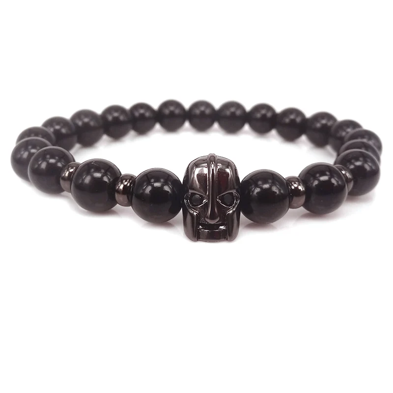 Браслет 8 мм из оникса с камнем браслет в виде спартанского воина Римский рыцарь