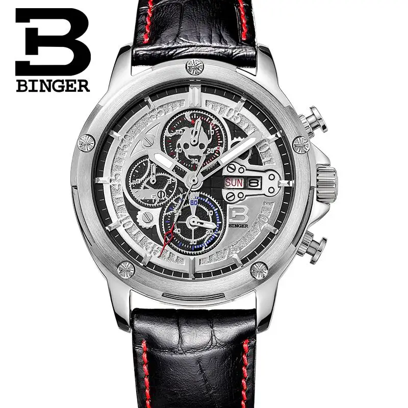 Швейцарские часы мужские роскошные брендовые наручные Бингер кварцевые с