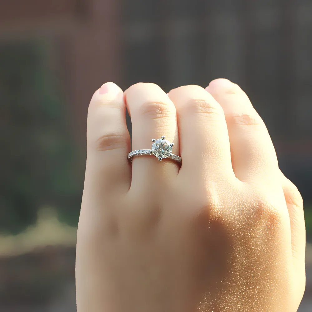 1,5 карат Solitare обручальное кольцо 14 к 585 Белое золото 7,5 мм F цвет Moissanite центральный камень с акцентами трансгем
