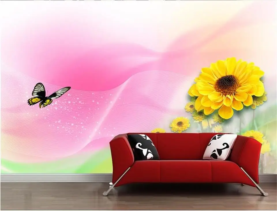 Пользовательские 3d фото обои комната росписи Подсолнух Бабочка Мечта Фото Диван