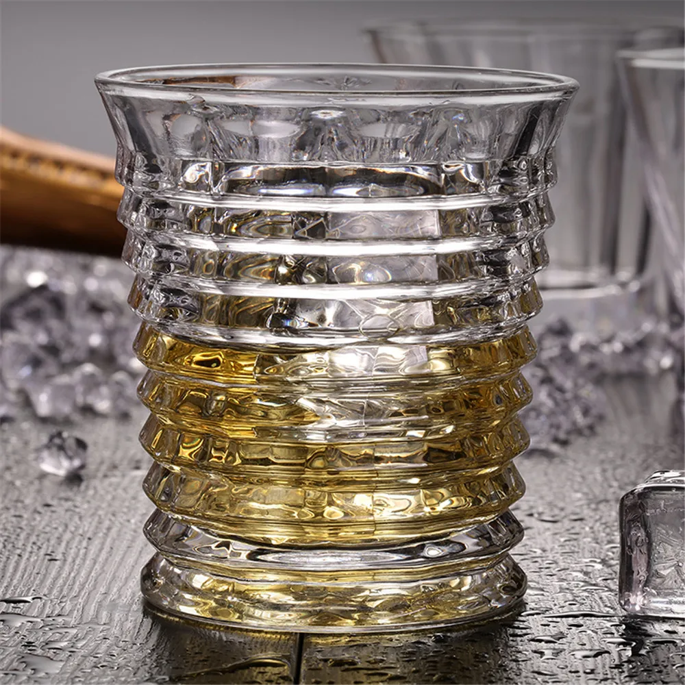 Striped Whisky Glass Thicken Lead-Free Ultra Clear Like Crystal Wine Beer Brandy Drinking for Lovers Home Bar Party Wedding | Дом и сад