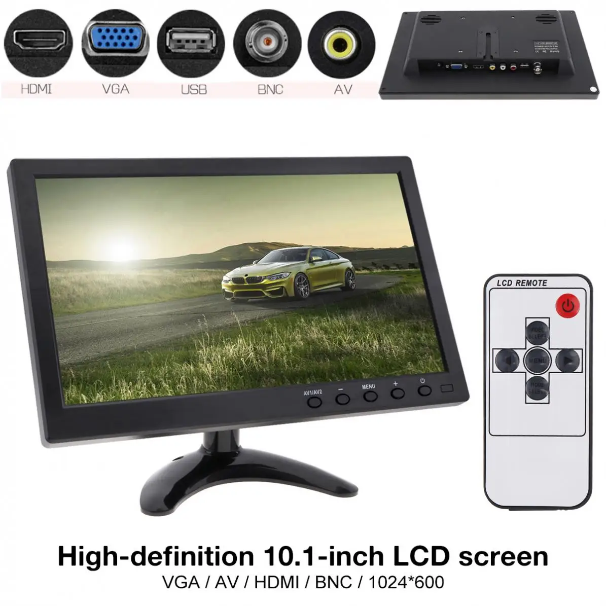 Автомобильный монитор 10 1 дюйма HD IPS TFT LCD мини ТВ компьютер 2 канала видео вход