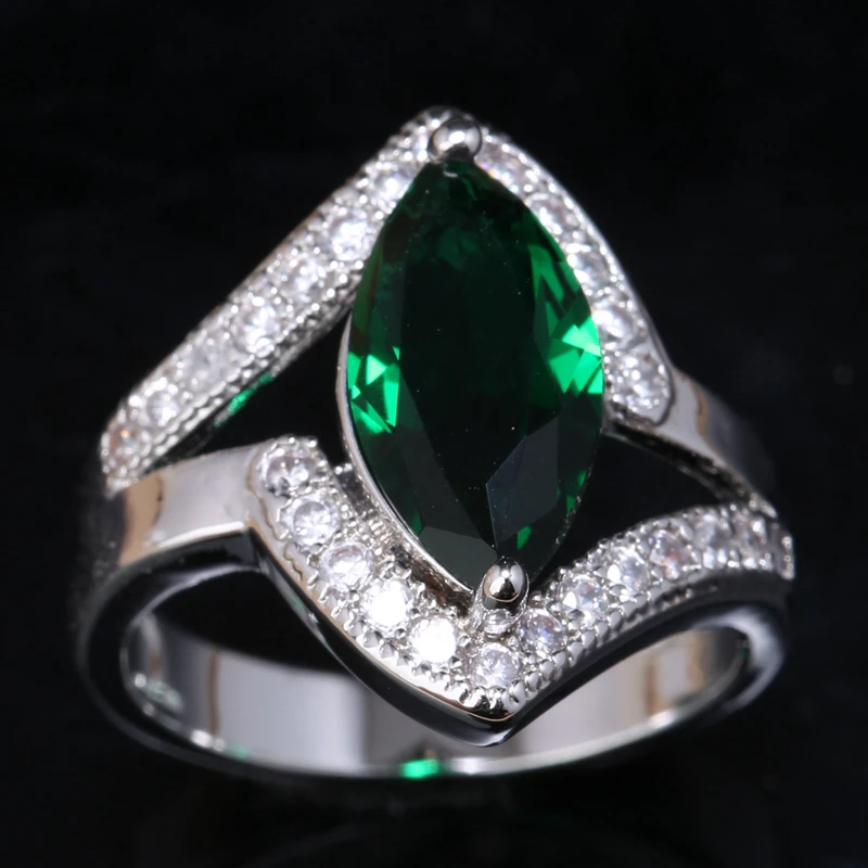 

Trendy Good-Looking Green Zircon Gems Silver Plated Argent Jewelrys Ring US# Size 6 / 7 / 8 / 9 S1692