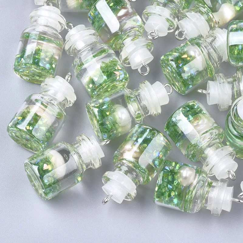 

100pcs Glass Water Bottle Pendants with Resin Pearl Iron Findings Mixed color For DIY Jewelry Finding Making Necklaces Supplies