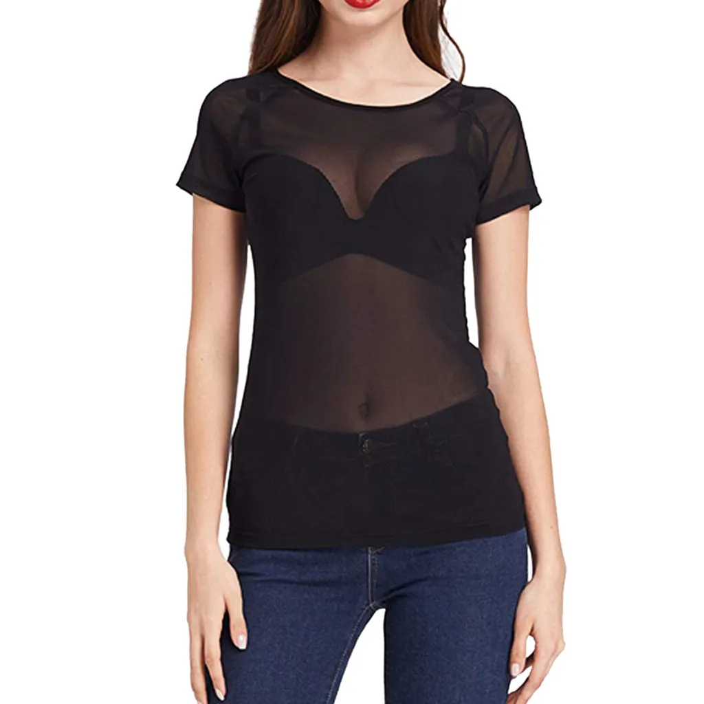 Женские футболки SAGACE сексуальные прозрачные короткий рукав бесшовный топ