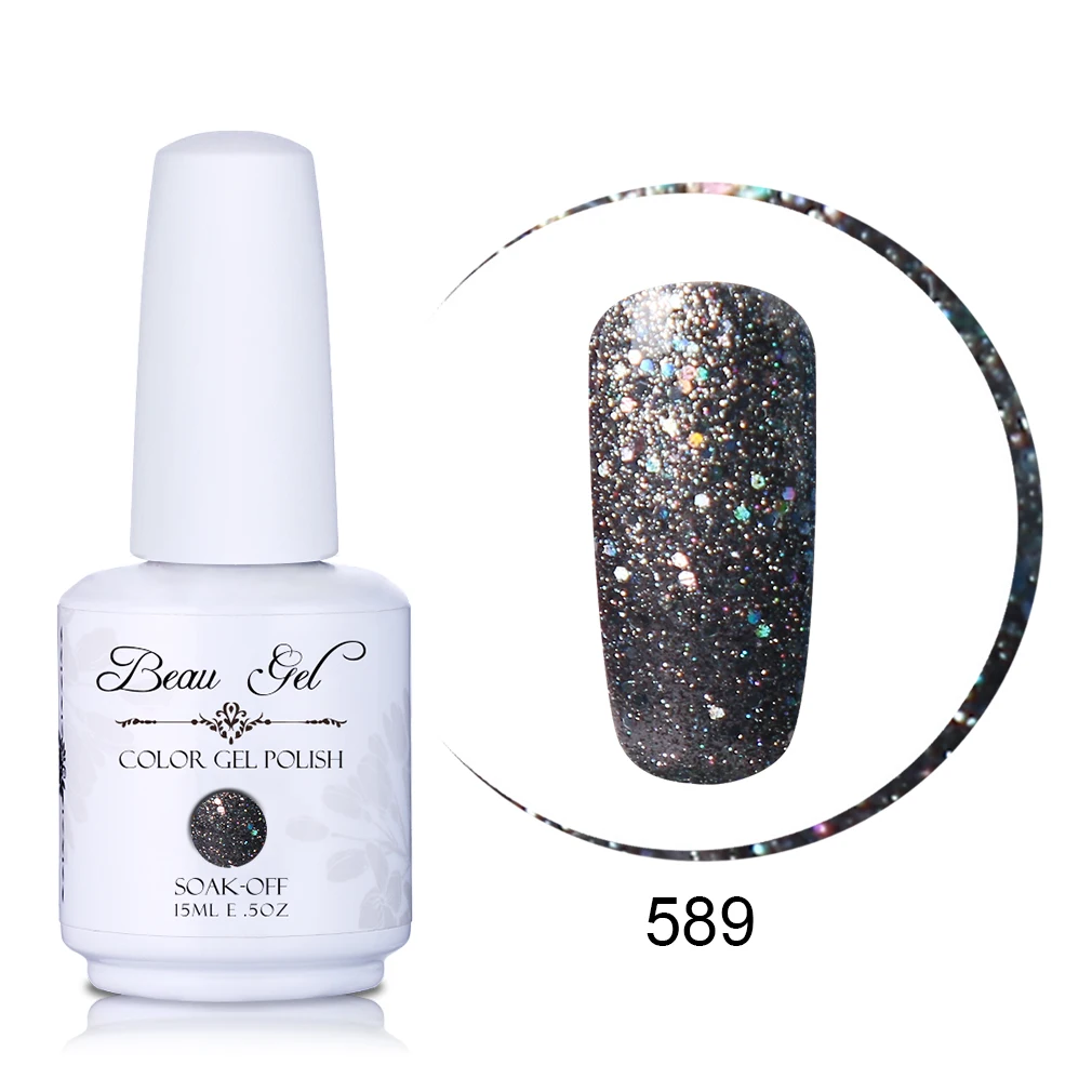 Beau Gel 15ML Nail Art Gel Varnish Semi Permanent Nail Polish Hybrid Gellak Soak Off Glitter UV Gel Nail Polish Enamel Lacquer - Цвет: GNS589