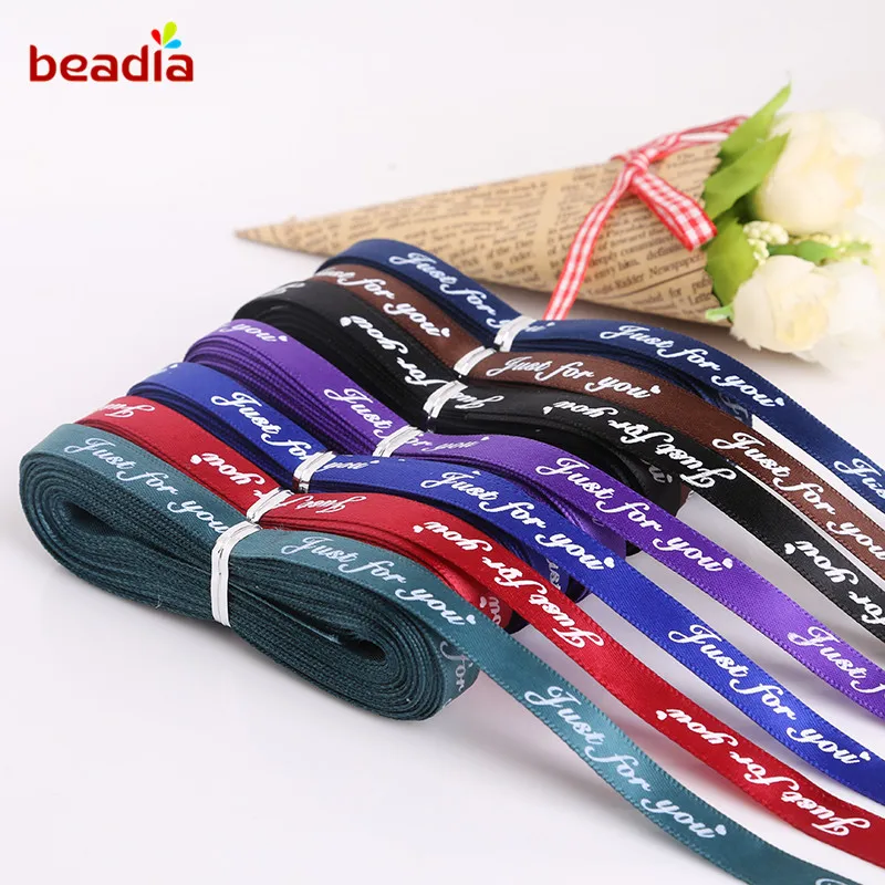 

New Arrival 10mm 10Yards/lot Printed"Just For You" Poly Silk Satin Ribbon Webbing Band For Sewing Garment &Wedding Party Using