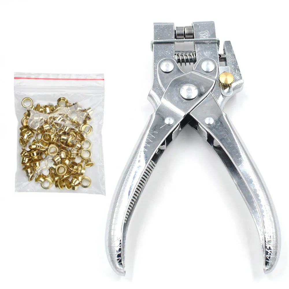 Pliers and eyelets Заклепки проушины Дырокол ручные щипцы для ремней пробивные плоскогубцы инструмент с 100 шт. легко Нажимаемые люверсы - Цвет: Pliers and eyelets
