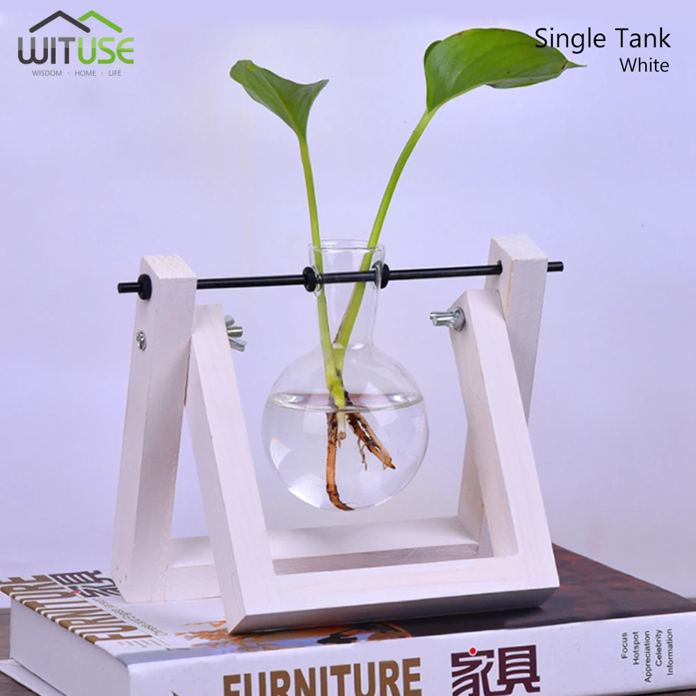 White wood WITUSE горшок для растений цветочный горшок Грут кастрюли прозрачное стекло лампочка Кашпо с деревенской деревянной подставкой металлический поворотный держатель 12 видов стилей - Цвет: White wood