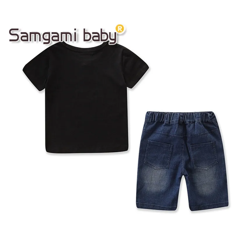 SAMGAMI BABY Retail Kids Clothing Set Black Short Sleeve T-shirt+denim Shorts 2pcs Outfit Baby Boy Clothes Summer Casual Style | Детская