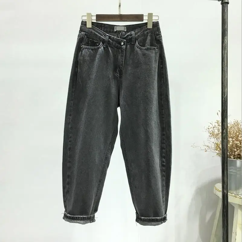 Черный NEW Women's Jeans Wide Leg High Waist Jeans BF Pants Loose Casual Trousers Irregular Denim Pants Plus Size Jeans For Women - Цвет: Черный