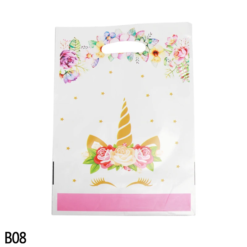b08 10 шт. 17*25 см подарок с Unicorn мешок пластиковые конфеты мешок Радуга Единорог вечерние украшения Дети День рождения принадлежности для девочек - Цвет: b08