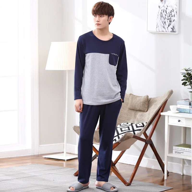 Yidanna comfortable striped pajamas set for men pyjamas male long sleeve cloth casual nighties cotton plus size sleepwear autumn | Мужская