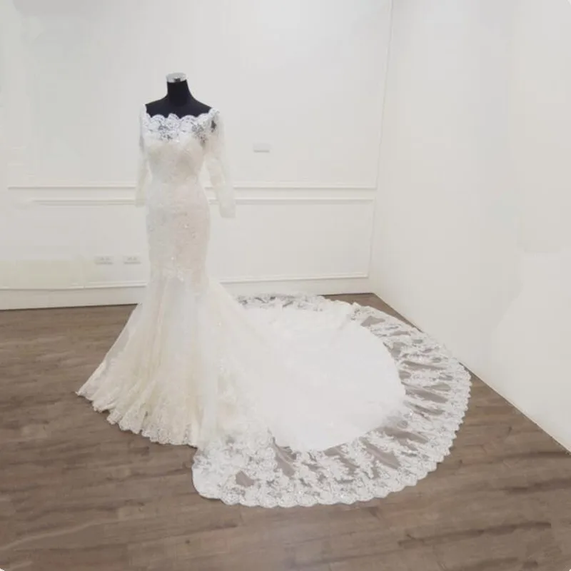Vestido de noiva винтажные кружевные недорогие свадебные платья русалки с длинными