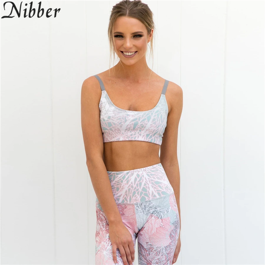 Nibber 2018 беха + Broek Фитнес Kleding En vrouwen печати Meisjes тонкий леггинсы майки топы Печать