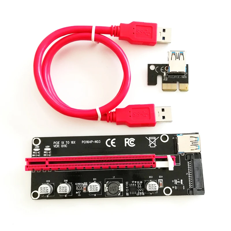 50 шт. Riser New VER011C PCI Express Card E 1X to 16X удлинитель USB 3 0 SATA Power LED для Antminer Bitcoin Miner Mining|Платы