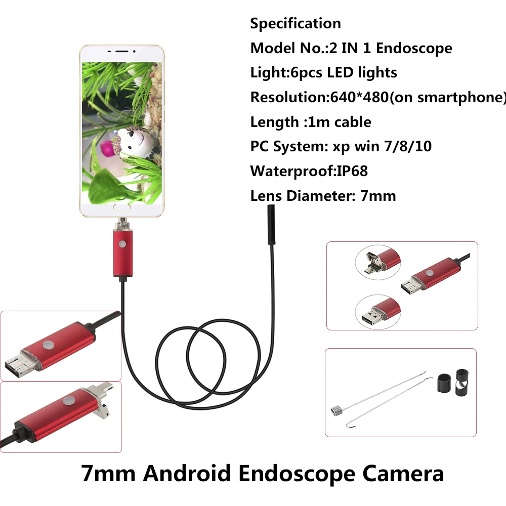 Эндоскоп JCWHCAM 2 в 1 микро USB эндоскоп для телефонов Android и ПК диаметр 7 мм 6