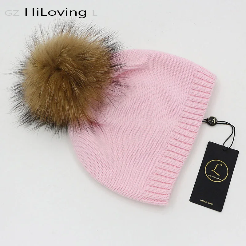 GZHilovingL 2017 New Baby Boys Girls Kids 100 Cotton Knitted Beanies With Real Fur Pompom Soft Warm Girls Solid Fur Gorros Hats