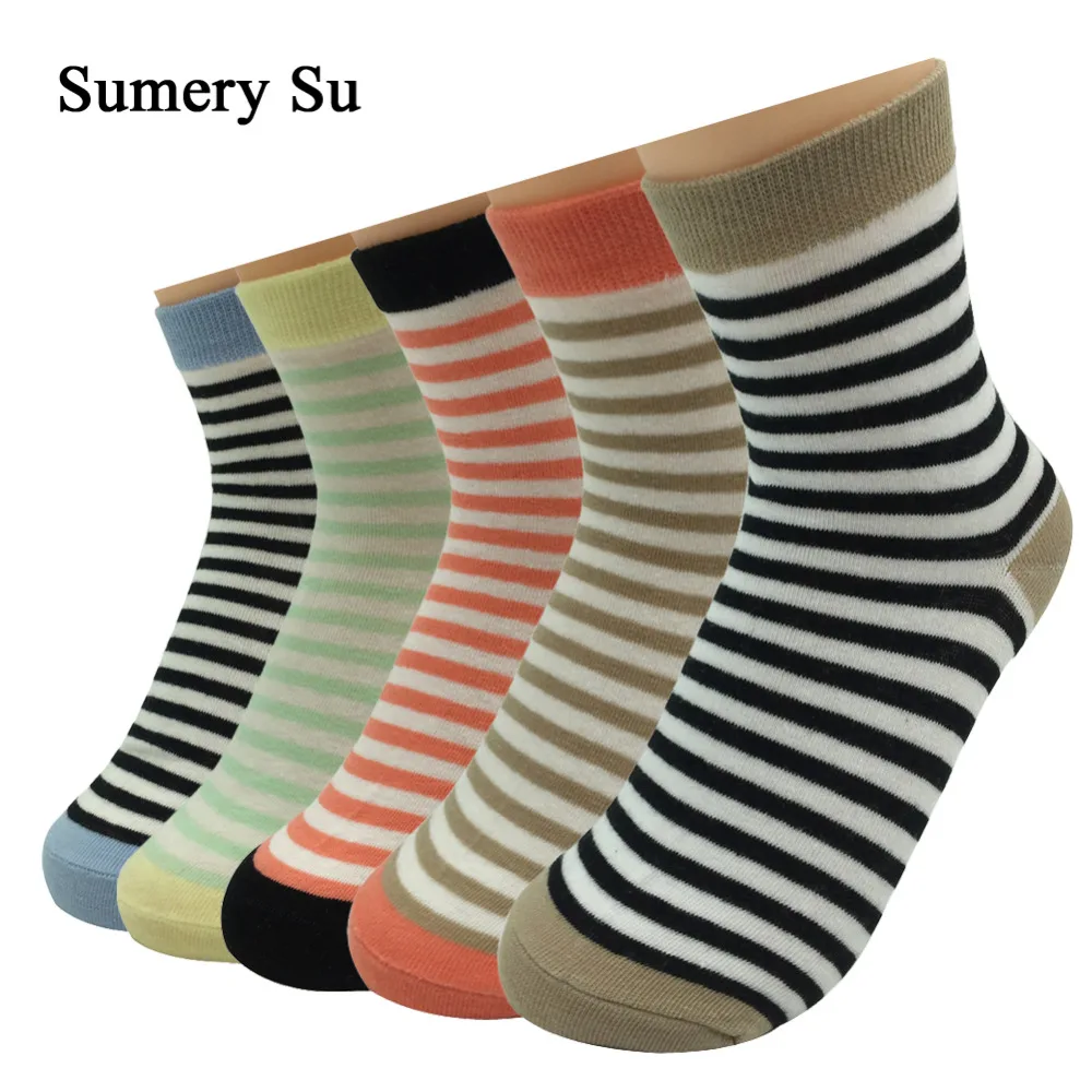 5 Pairs/Lot Cotton Socks Female Striped Candy Color Casual Short Ladies Socks Sexy Women Valentine's Gift Meias