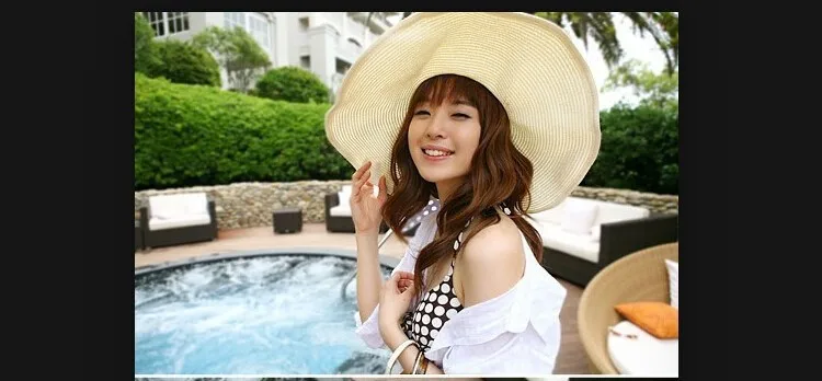 2015 Fashion Summer Women's Ladies' Foldable Wide Large Brim Floppy Beach Hat Sun Straw Cap Women | Тематическая одежда и
