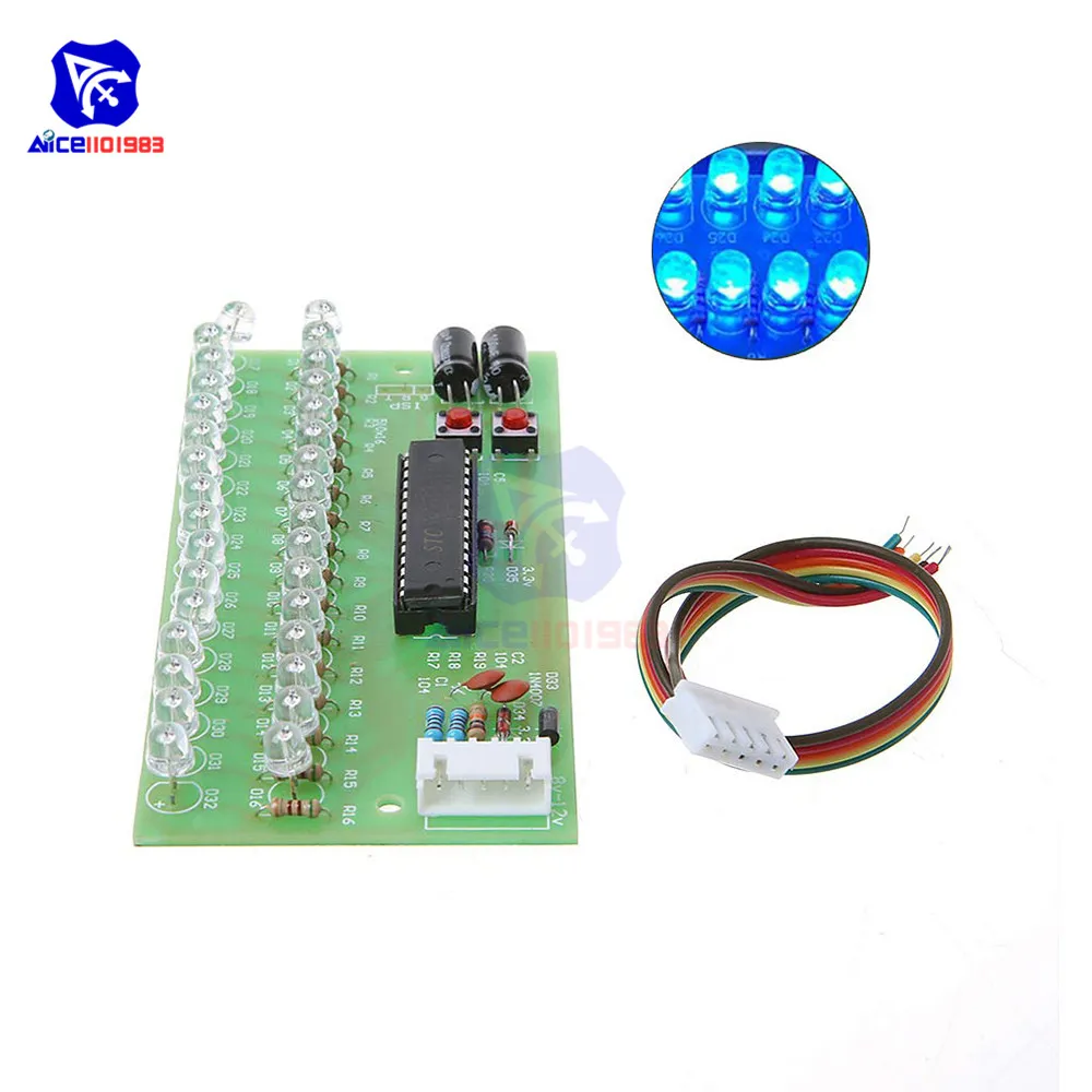 Синий Solderless 16 Светодиодный Двухканальный аудио уровень индикаторный усилитель лампы синий/зеленый/красный светодиодный светильник DC 8-12 В VU метр модуль - Цвет: Синий